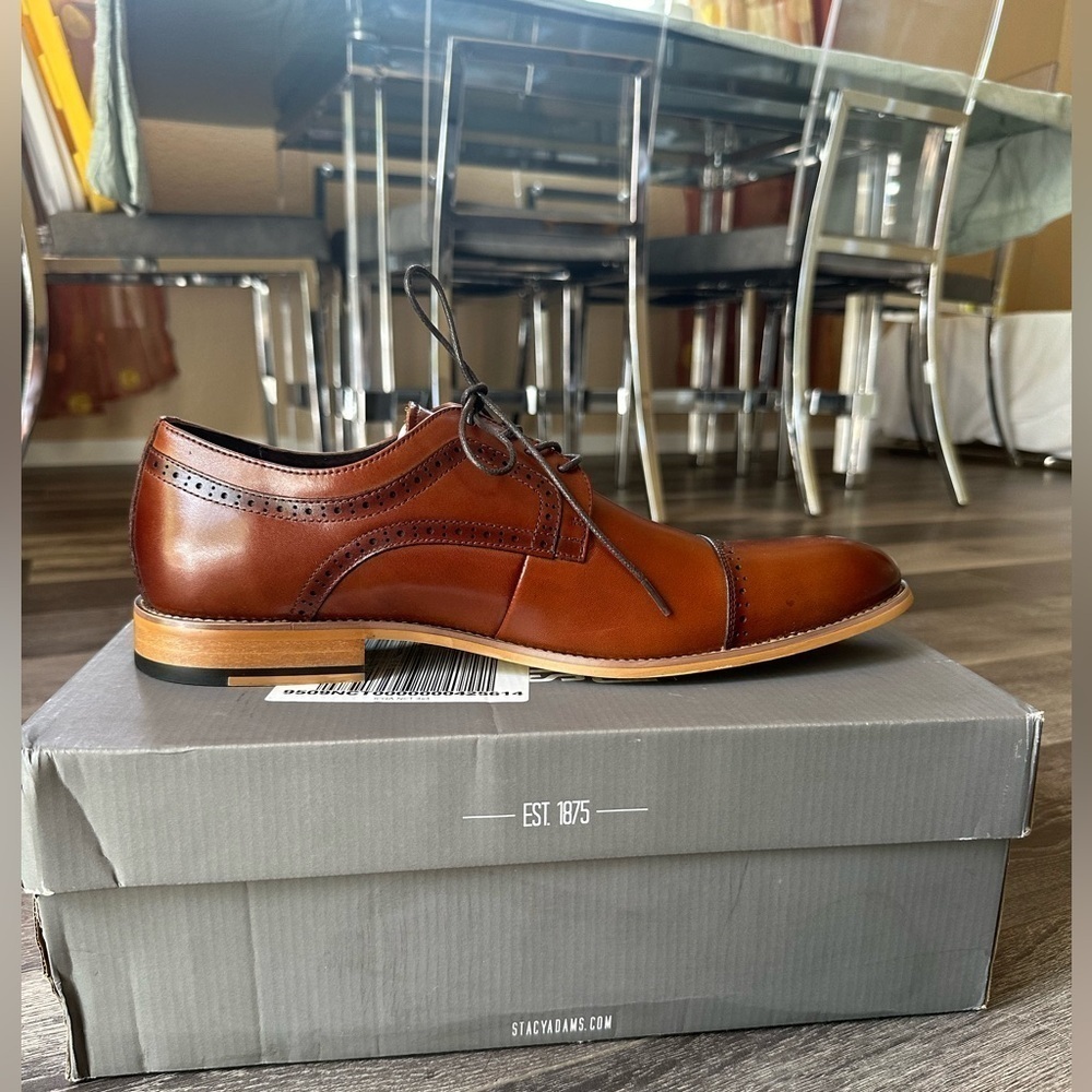 Stacy Adams lace up round toe men’s shoes cognac 13M - Picture 6 of 9